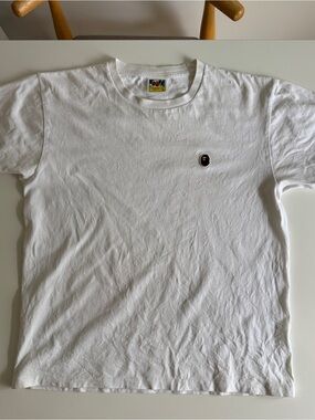 White Men’s Short-Sleeve Crewneck T-Shirt with Small Chest Patch BAPE